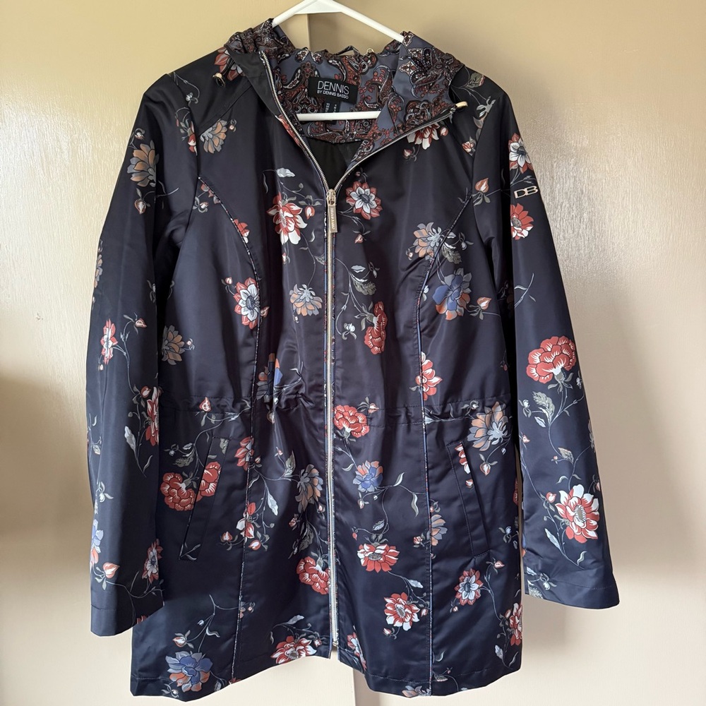 Dennis Basso Floral Women's Rain Jacket - Black